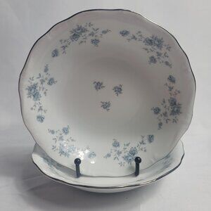 TWO Johann Haviland Blue Garland Coupe Soup Bowls White with Blue Flowers NEW